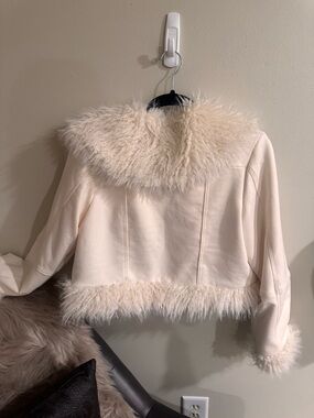 Altar'd State Cream Faux Fur Trim Teddy Jacket